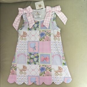 Pink and Blue Patchwork Kids Casual Dress
